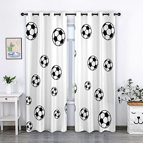 Gardinen Blickdicht Vorhang Schwarz-Weiß-Fußball Vorhänge Verdunkelung Schlafzimmer Ösen Vorhänge Blickdicht,2Er Set 110X215Cm von ZLLHAPPY