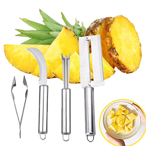 ZLMC Ananasschäler-Entferner, Edelstahl, Ananas-Augenclip und V-förmiger Ananas-Augenschneider, Zuckerrohr-Peeling-Kinves für Zuhause, Küche, Obstgeschäft, Supermarkt (4 Stück) von ZLMC