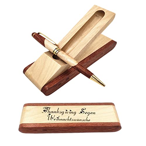 ZLP Kugelschreiber Set aus Holz Gel Pen Minen Schwarz Umweltfreundlicher Kreatives Holzblock Flip Stiftetui Vintage Bastelkugelschreiber mit Holzbox Geschäftsgeschenk Thanksgiving Weihnachtsgeschenke von ZLP