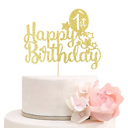 Happy 1st Birthday Cake Topper Baby Jungen oder Baby Mädchen Erster Geburtstag Kuchen Dekor Ein Jahr alt Geburtstag Party Dekorationen Gold Glitter von ZLPDS