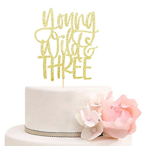 Young Wild & Three Cake Topper, Happy 3rd Birthday Kuchen Dekor, Jungen oder Mädchen Dritte Geburtstag Party Dekorationen, Gold Glitter von ZLPDS