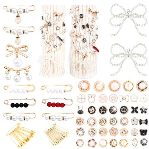 76 Stück Charms für Socken, Sicherheitsnadeln, verschiedene Perlenschleifen, Schuhanhänger für Sneaker, Bulk-Brosche und Anstecknadeln für Damen, goldfarbene Junk-Socken, Charm-Set, Schmuckzubehör, von ZLSPTK