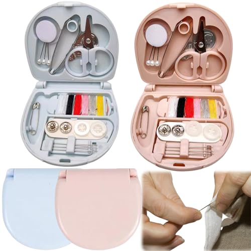 2 Stück Mini Travel Sewing Kit Portable Sewing Kit Box Nadel und Faden Pinzette, Schere, Einfädler, Nadeln, Papierklammern, Schnallen, Fäden von ZLXFT