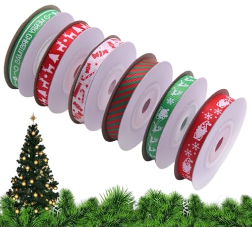 Geschenkband, 6 Stück Noel-Band, Band für Weihnachtsdekorationen, Geschenkverpackungen, dekoratives Band aus Stoff, Ringband für Geschenkverpackungen, Kunsthandwerk, Weihnachtsdekorationen von ZLXFT