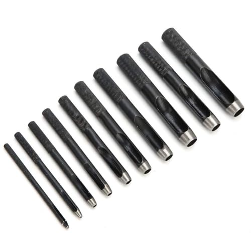 ZLXHDL Locheisen Set, 1 Mm–10 Mm Leder-Lochstanzer-Set, 10-teilig, Hohlloch-Stanzwerkzeuge für DIY-Lederhandwerk, Ledergürtel-Lochstanzer für präzise Schnitte und professionelle Ergebnisse von ZLXHDL