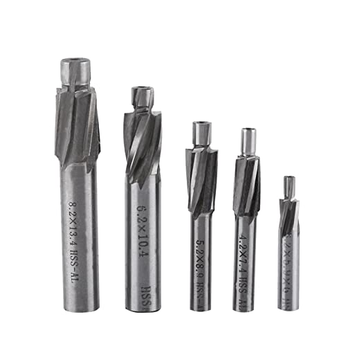 ZLXHDL 5 Stück Drehbank Set, M3 M4 M5 M6 M8 Senker-Schaftfräser Schlitzbohrer-Werkzeug 4 Nuten HSS-AL Hartmetall-Bohrer-Set für Kupfer Aluminium Stahl Gusseisen von ZLXHDL