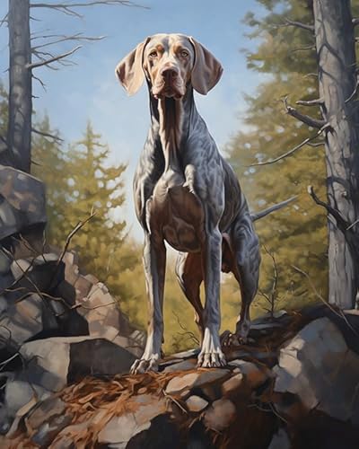 DIY Malen nach Zahlen Kits Geschenk Weimaraner Hund, Berg, Landschaft Malen nach Zahlen Handgemalt,40x50cm von ZLYHAL