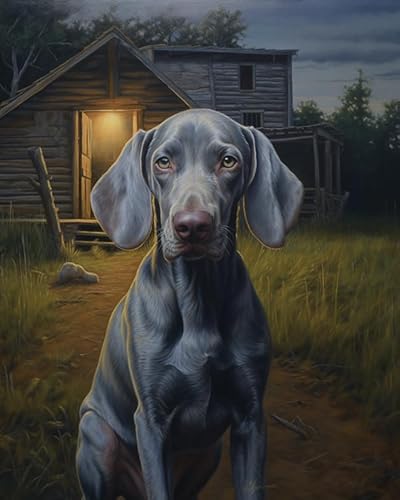 Malen Nach Zahlen Für Erwachsene,Weimaraner Hund, Bauernhof Dämmerung Landschaft,Painting by Numbers Moderner Stil öl Wandkunst Home Haus Dekor,40x50cm von ZLYHAL