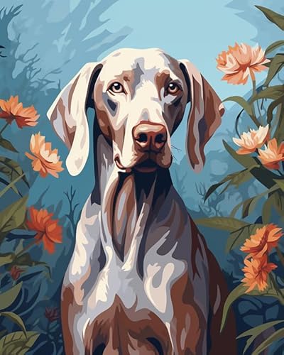 Malen Nach Zahlen Für Erwachsene Weimaraner Hund im Garten Handgemalte Leinwand Digitale Malerei,40x50cm von ZLYHAL