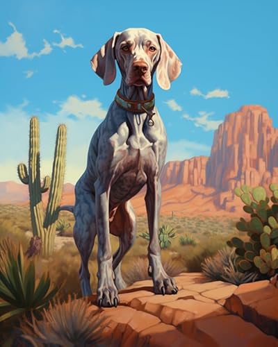 Malen nach Zahlen für Erwachsene,Weimaraner Hund, Berg, Landschaft,DIY Leinwand Ölgemälde-Set für Anfänger,Malen nach Zahlen-Kit,40x50cm von ZLYHAL