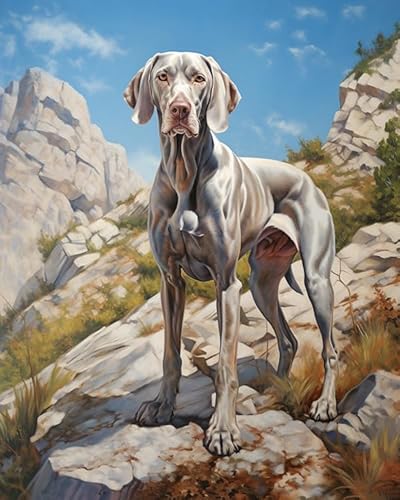 Malen nach Zahlen für Erwachsene,Weimaraner Hund, Berg, Landschaft,DIY Ölgemälde Malen nach Zahlen Erwachsene,Öl Wandkunst,40x50cm von ZLYHAL