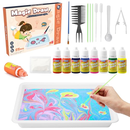 ZMDMAH Wasser Marmorierfarbe 12 Farben Bastelset Kinder Ab 6 Jahre Wasser marmorierfarbe Kreativ Set für Kinder mit Basteln Paint Kit Spielzeug für Mädchen Jungen ab 6 7 8 9 10 Jahre von ZMDMAH