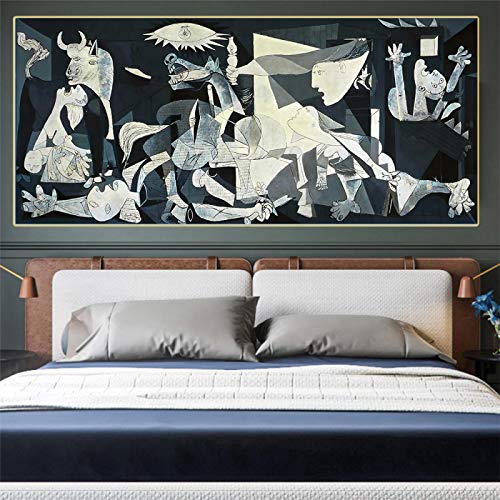 ZMFBHFBH Pablo Picasso (Guernica 1937) Leinwand Ölgemälde Kunstwerk Poster Bild Moderne Wanddekor Dekoration 60x120cm (24x47in) Mit Rahmen von ZMFBHFBH