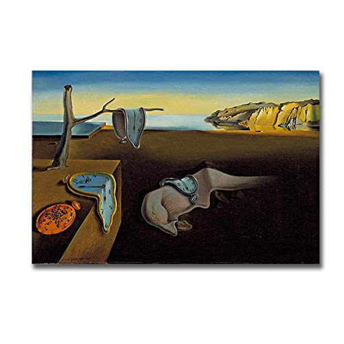 ZMFBHFBH Salvador Dali Die Beständigkeit der Erinnerung Uhren Surreales Ölgemälde Leinwand Poster Druck Wandkunst Bild Für Wohnzimmer 30x55cm (12x22in) Mit Rahmen von ZMFBHFBH