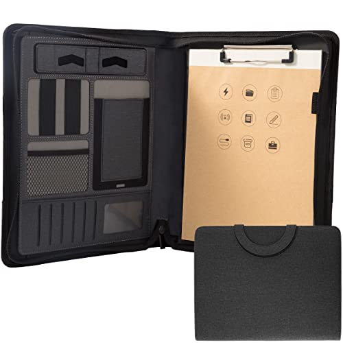 Padfolio-Ordner mit Reißverschluss, A4, multifunktionale Portfolio-Leder-Kombination, mit Notebook, Taschenrechner, Business-Konferenz-Organizer, Notizblock-Tasche für Damen/Herren von ZMHQLPDZ