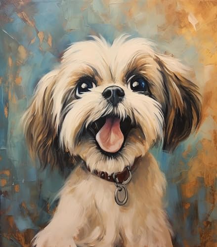 DIY Ölgemälde Erwachsene Handgemalte Kits Shih Tzu Hund Malen nach Zahlen für Erwachsene Kinder Anfänger 40x50cm,Kein Rahmen von ZMHZMY