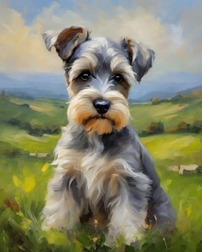 ZMHZMY Digitale Malerei auf Leinwand Schnauzer auf dem Gras DIY Handgemalt Ölgemälde Kits auf Leinwand Geschenk für Weihnachten Geburtstag Home Haus Deko - Ohne Rahmen,40x50cm von ZMHZMY