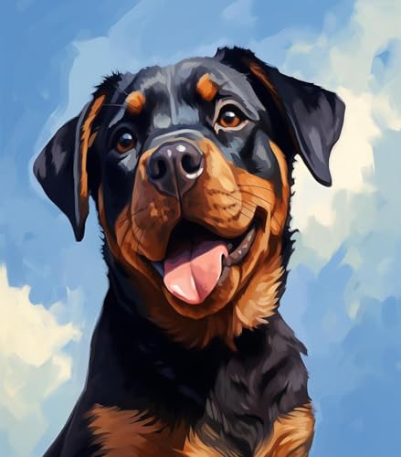 Malen Nach Zahlen Erwachsene, Rottweiler Hundetier DIY Handgemalt Ölgemälde Kit für Anfänger und Erwachsene,Einzigartige Geschenk Home Haus Deko, Acrylpigment für Gemälde,40x50cm von ZMHZMY