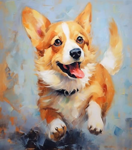 Malen nach Zahlen DIY Handgemalt Ölgemälde Kits für Erwachsene Anfänge Corgi Malen Nach Zahlen Kits für Geschenk Home Deko 40×50cm(Rahmenlos) von ZMHZMY