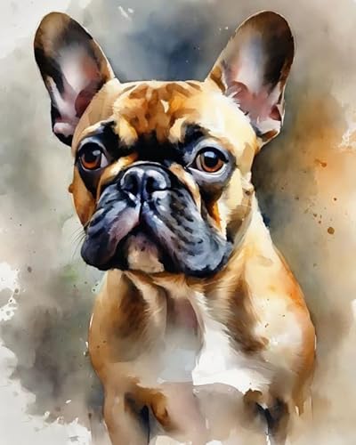 Malen nach Zahlen DIY Handgemalt Ölgemälde Kits für Erwachsene Anfänge Französische Bulldogge Malen Nach Zahlen Kits für Geschenk Home Deko 40×50cm(Rahmenlos) von ZMHZMY