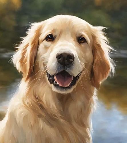 Malen nach Zahlen DIY Handgemalt Ölgemälde Kits für Erwachsene Anfänge Golden Retriever Malen Nach Zahlen Kits für Geschenk Home Deko 40×50cm(Rahmenlos) von ZMHZMY