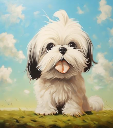 Malen nach Zahlen DIY Handgemalt Ölgemälde Kits für Erwachsene Anfänge Shih Tzu Hund Malen Nach Zahlen Kits für Geschenk Home Deko 40x50cm(Rahmenlos) von ZMHZMY