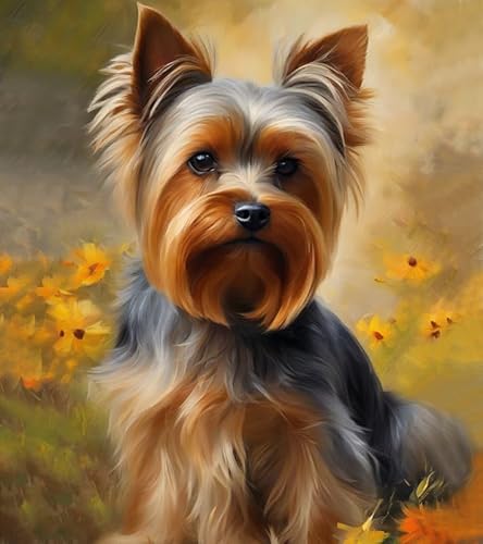 Malen nach Zahlen DIY Handgemalt Ölgemälde Kits für Erwachsene Anfänge Yorkshire-Terrier Malen Nach Zahlen Kits für Geschenk Home Deko 40×50cm(Rahmenlos) von ZMHZMY