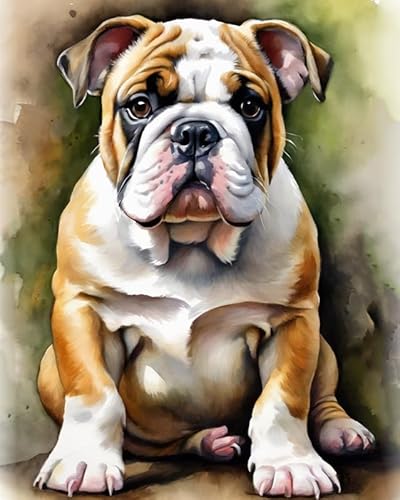 Malen nach Zahlen Englische Bulldogge Painting by Numbers Kit DIY ölgemälde Kit für Erwachsene,Anfänger Painting Set 16x20 Zoll Leinwanddruck Wandkunst Dekoration von ZMHZMY