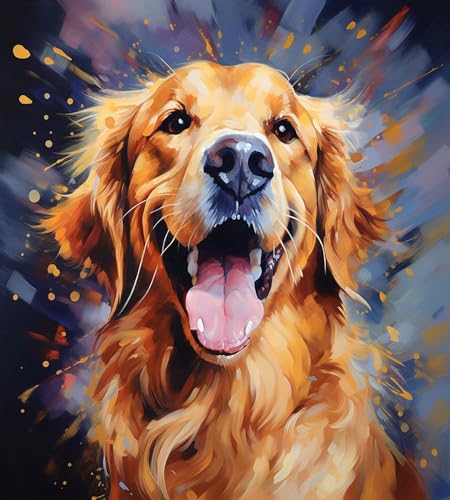 Malen nach Zahlen Erwachsene, Golden Retriever-Hund 40 x 50cm DIY Handgemalt Ölgemälde Kits auf Leinwand Geschenk für Weihnachten Geburtstag, Home Haus Deko von ZMHZMY