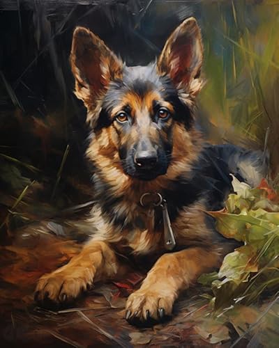 Malen nach Zahlen Kit für Erwachsene, Deutscher Schäferhund,Poster Kunst Moderne Leinwand Ölgemälde Home Decor,40x50cm von ZMHZMY