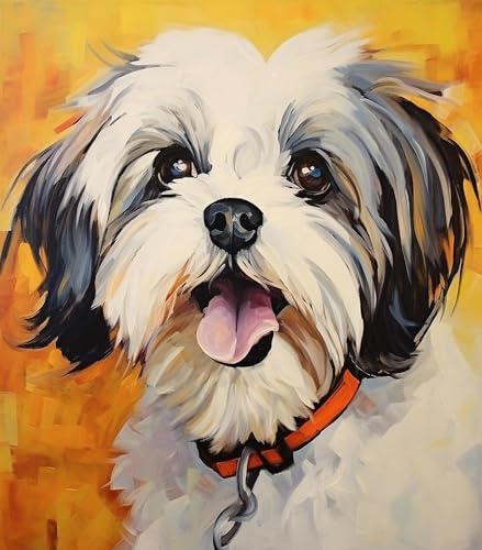 Malen nach Zahlen für Erwachsene,Anfänger, Shih Tzu Hund DIY-Geschenk-Leinwand-Malset,40x50cm,Ohne Rahmen von ZMHZMY