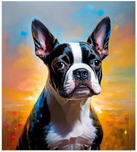 Malen nach Zahlen für Erwachsene Boston Terrier-Hund,DIY Leinwand Ölgemälde Kit für Kinder mit Pinseln Acrylpigment Zeichnung 40x50cm Rahmenlos von ZMHZMY