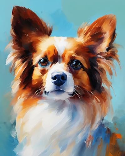 Malen-nach-Zahlen-Set für Erwachsene,DIY-Ölgemälde-Set auf Leinwand für Anfänger mit Pinseln,Acrylpigmenten,Papillon-Hund,40x50cm,Ohne Rahmen von ZMHZMY