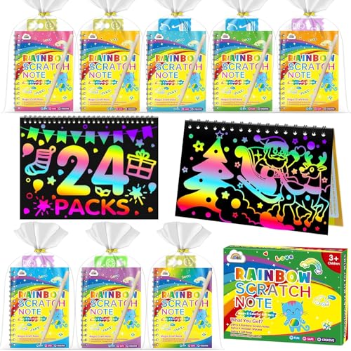 ZMLM 24 Bücher Kratzbilder Für Kinder, Magic Scratch Book, 26 Holzstifte, 24 Malschablonen, Regenbogen Kratzpapier Set zum Zeichnen und Basteln für Geburtstage Party DIY Dekoration Junge und Mädchen von ZMLM