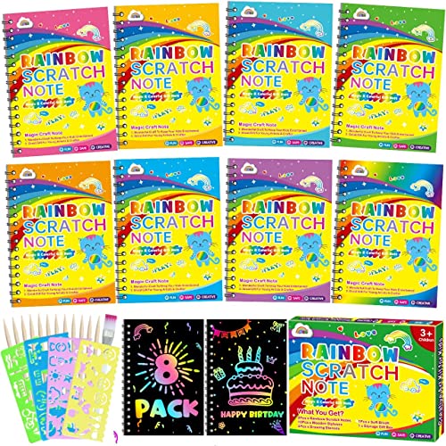 ZMLM Kratzbilder für Kinder, 8 Bücher Regenbogen Scratch Art Notebook Kratzpapier Kunsthandwerk Geschenk für Mitgebsel Kindergeburtstag 3-12 Jahre alt Mädchen Junge Geburtstag Geschenk liefert von ZMLM
