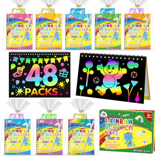 ZMLM Scratch Paper Art-Crafts Notizbuch: 2 Pack Bulk Rainbow Magic Paper Supplies Spielzeug für 3-10 Jahre alte Mädchen Kinder Gefälligkeiten Geschenke für Geburtstag Halloween (48 PCS Rainbow) von ZMLM