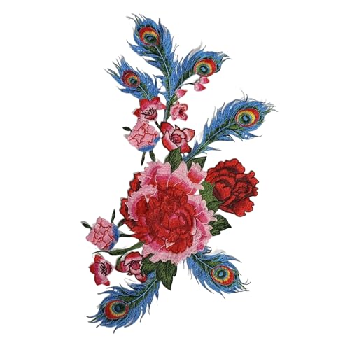 1PCS Large Peony Flower Blossom Embroidery Patch Iron On Appliques Chinese for Clothing Large Sew On Patches for Jeans Cloth von ZMQU