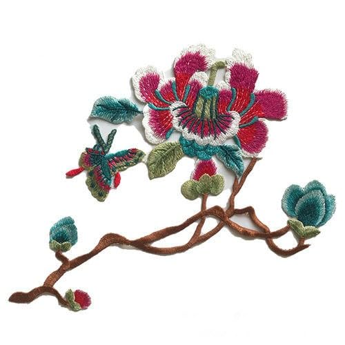 3PCS Peony Flower Blossom Embroidery Patch Iron On Appliques Chinese for Clothing Large Sew On Patches for Jeans Cloth von ZMQU