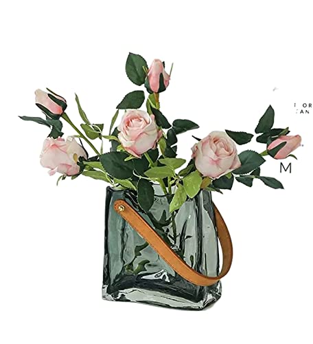 Glastaschenvase, einzigartige Glas-Tragetaschenvase, transparente Blumenvase mit Lederband, dekorativ (S)(S) von ZMQU