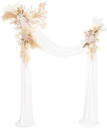 Hochzeitsbogen-Drapierung, Chiffon-Stoff-Drapierung, 2-teiliges Blumenarrangement mit 1-teiliger Hochzeitsbogen-Drapierung for die Zeremonie und die Empfangs-Hintergrunddekoration (Rosé)(Beige) von ZMQU