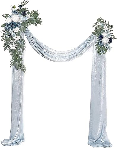 Hochzeitsbogen-Drapierung, Chiffon-Stoff-Drapierung, 2-teiliges Blumenarrangement mit 1-teiliger Hochzeitsbogen-Drapierung for die Zeremonie und die Empfangs-Hintergrunddekoration (Rosé)(Blauw) von ZMQU