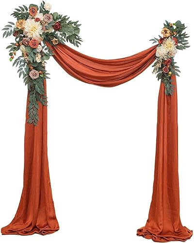 Hochzeitsbogen-Drapierung, Chiffon-Stoff-Drapierung, 2-teiliges Blumenarrangement mit 1-teiliger Hochzeitsbogen-Drapierung for die Zeremonie und die Empfangs-Hintergrunddekoration (Rosé)(Oranje) von ZMQU