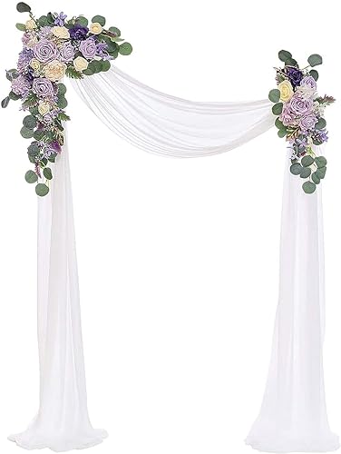 Hochzeitsbogen-Drapierung, Chiffon-Stoff-Drapierung, 2-teiliges Blumenarrangement mit 1-teiliger Hochzeitsbogen-Drapierung for die Zeremonie und die Empfangs-Hintergrunddekoration (Rosé)(Purple) von ZMQU