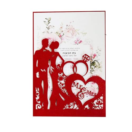 ZMQU Hochzeitseinladung, 10 Ringe, elegante Grußkarte for Braut und Bräutigam, Valentinstag, Hochzeitsfeier, Gastgeschenk, Dekoration for Hochzeit, Verlobung, Jahrestag (rot)(Red) von ZMQU