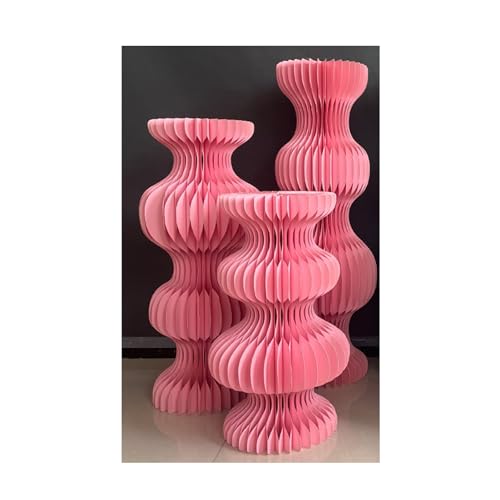 Kuchenständer, Desserttisch, 3 Zylinder-Sockelständer, Zylinderständer, Bodenpflanzentische, faltbare römische Säule aus Papppapier for Hintergrunddekorationen (Rosa)(Pink) von ZMQU