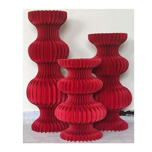 Kuchenständer, Desserttisch, 3 Zylinder-Sockelständer, Zylinderständer, Bodenpflanzentische, faltbare römische Säule aus Papppapier for Hintergrunddekorationen (Rosa)(Rosso) von ZMQU