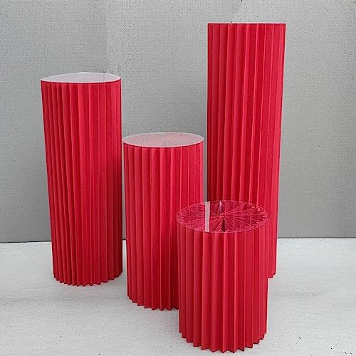 Kuchenständer, Desserttisch, 4 Stück, faltbare Papiersäulen, Kuchensockel, zylindrische Sockelständer for Partys, mit römischer Säule aus Acrylscheibe for Kuchendekoration (rot)(Red) von ZMQU