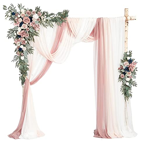 Vorhang for Hochzeitsbögen, Chiffonstoff, 2 weiße Rosenblumengirlanden mit 3 weißen transparenten Drapierungsstoffen und Blumengirlanden als Hochzeitsdekoration von ZMQU