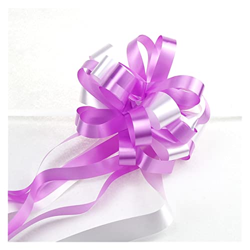 Zugschleife, Geschenkpapier-Schleifen, 5 Stück Hochzeitsbänder, 5 Stück Zugschleifenbänder, Hochzeits-Geburtstags-Party-Dekor, Geschenkverpackung, Heimdekor, DIY-Auto-Blumenband (rot)(Light Purple) von ZMQU