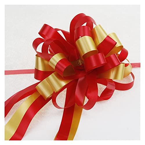 Zugschleife, Geschenkpapier-Schleifen, 5 Stück Hochzeitsbänder, 5 Stück Zugschleifenbänder, Hochzeits-Geburtstags-Party-Dekor, Geschenkverpackung, Heimdekor, DIY-Auto-Blumenband (rot)(Red Gold) von ZMQU